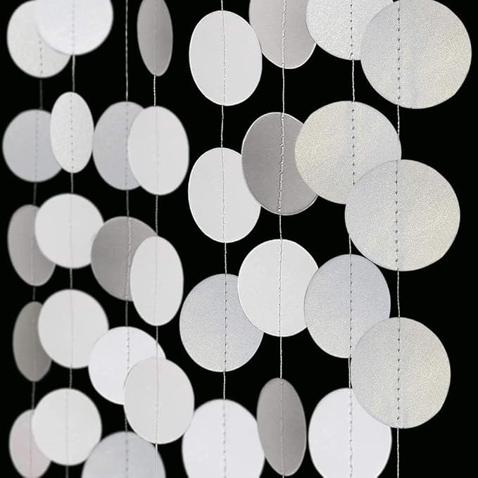 Shining White Circle Dots Hanging Garland Sparkling White Circle Dots Hanging Streamer Glitter Bunting Banner Backdrop for Wedding Baby Shower Birthday Xmas Decor 40 Feet