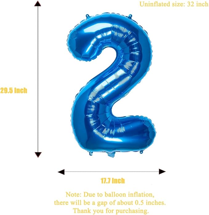 32 Inch Blue Number 2 Balloons Foil Ballon Digital Birthday Party Decoration Supplies (blue Number 2 Balloon)