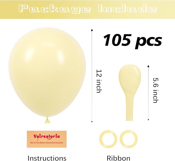 105pcs Pastel Yellow Balloons 12inch Party Latex Balloons for Boys Girls Birthday Baby Shower Gender Reveal Wedding Sunflower Party Decorations