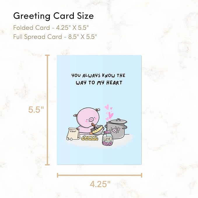 ALY LOU Mothers Day Card for Mom Mother Wife Stepmom Aunt Grandma Parents – Cute Funny Punny Greeting Card for Her from Daughter Son Husband – Blank Inside (Way to My Heart)