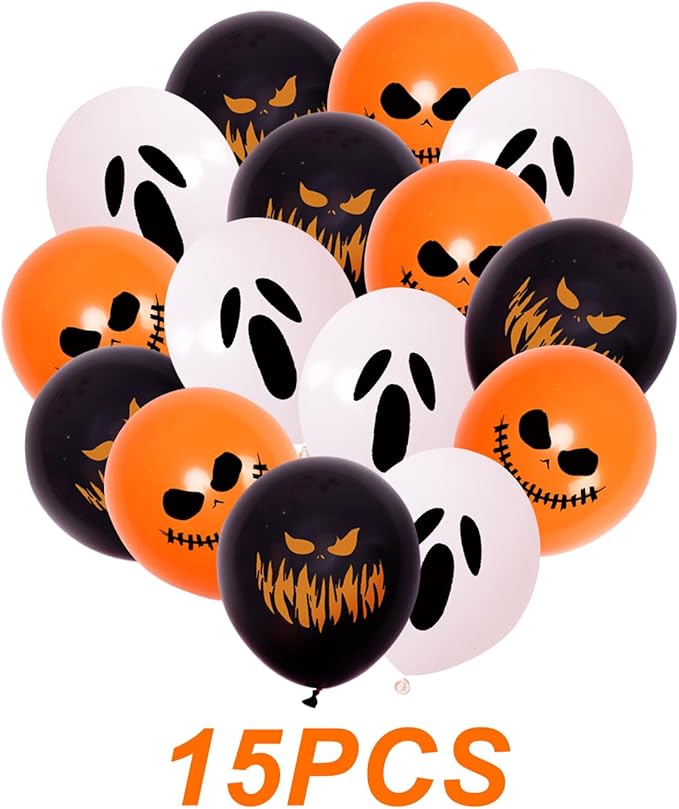 Leesoot Halloween Decorations Set 17pcs Pumpkin Ghost Balloons + Banner + Wall Stickers Bat Spider Witch Werewolf Skull for Halloween Party Home decoration Halloween Backdrop