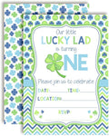 Lucky Lad First Birthday Clover St. Patrick’s Day Party Invitations for Boys, 20 5x7 Fill In Cards with Twenty White Envelopes by AmandaCreation
