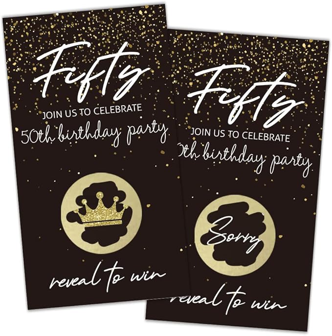 REWIDPARTY Black Gold Fifty Birthday Scratch Off Cards（32 PCS） 50th Birthday Party Game Scratch Cards Cheers to 50 Years Party Supplies Activity for Black Gold Birthday Raffle Tickets Kids Adults