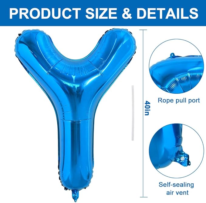 TONIFUL 40 inch Large Blue Letter Y Balloons,Giant Alphabet Letter Balloons for 2026 Graduation Birthday Party Anniversary Graduation Decorations