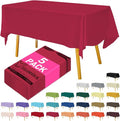 Disposable Plastic Tablecloth Red 54x108 Inch, 5-Pack Waterproof Rectangular Table Cover for Parties, Picnics, Dining Protection