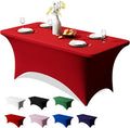 Trlyc 1 Pack 6FT Spandex Table Cloth - 72 x 30 Inch Rectangular Stretch Tablecloth, Wrinkle Resistant Scretch Table Cover for Wedding, Party, Banquet, Picnic, Outdoor Decoration (1Pcs,Red)