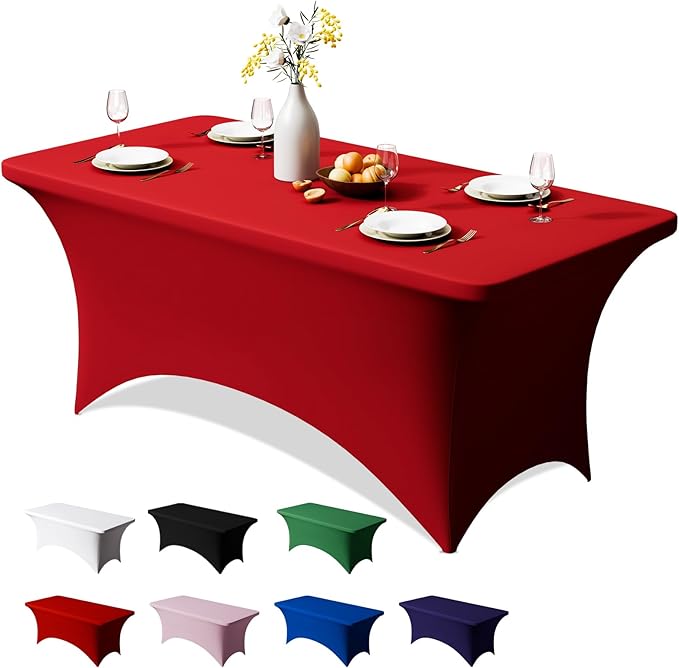Trlyc 1 Pack 6FT Spandex Table Cloth - 72 x 30 Inch Rectangular Stretch Tablecloth, Wrinkle Resistant Scretch Table Cover for Wedding, Party, Banquet, Picnic, Outdoor Decoration (1Pcs,Red)