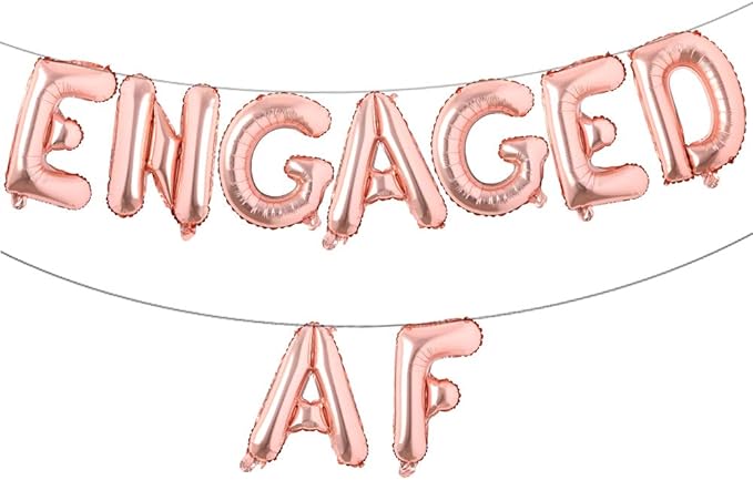 16 inch multicolored Engaged AF Balloon Letters Banner Engagement Party Decorations Supplies (Rose Gold)