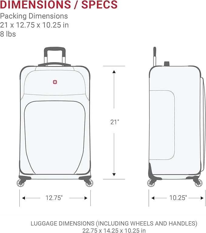 SWISSGEAR Sion Softside Expandable Spinner Luggage Durable Lightweight Travel Suitcase, Pewter, Carry-On 21-Inch