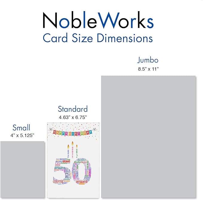 NobleWorks - 50th Funny Card for Birthday - Milestone Bday of 50 Years, Celebrate and Congrats Notecard with Envelope - Word Cloud 50 C3249MBG