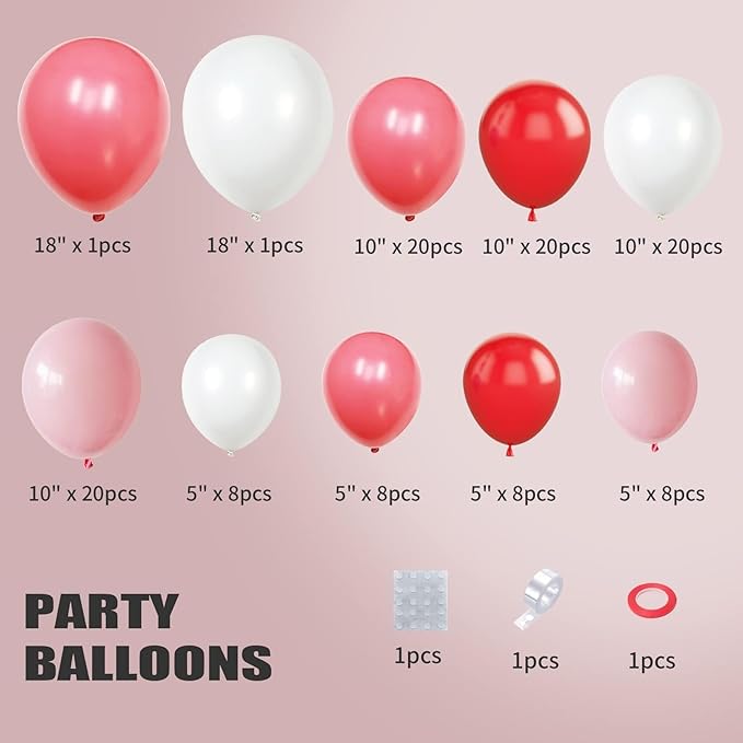 Red Pink Balloon Arch & Garland Kit - White Pink Macaron & Balloons for Baby Shower, Engagement, Bridal Shower, Wedding, Anniversary Party