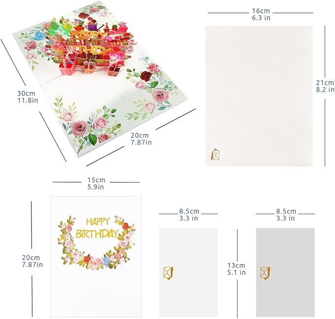 3D Musical Birthday Card for Women, Light & Music Flower Birthday Cards Pop Up for Mom, Happy Birthday Greeting Cards for Wife Grandma