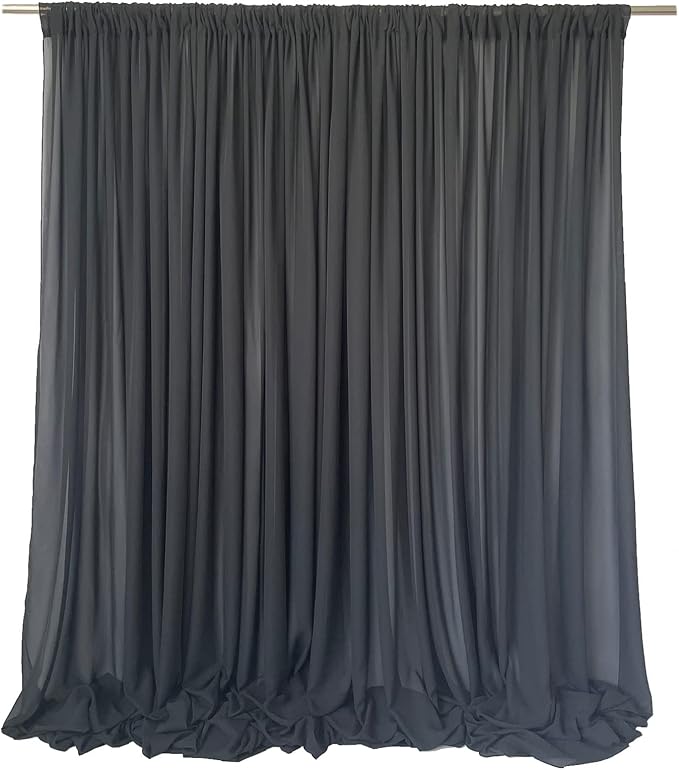 EHLDekol Sheer Chiffon Backdrop Curtains 10ft x 10ft (5ft x 2Panels)，Chiffon Fabric Drapes for Wedding, Long Sheer Curtain for Living Room, Arch Party Stage Decoration (Black, 120 x 120 Inch)