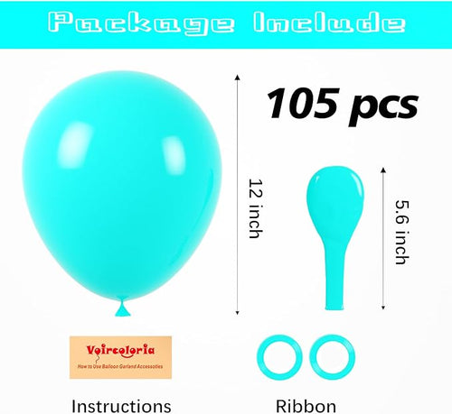 105pcs Teal Balloons 12inch Party Latex Balloons for Boys Girls Birthday Baby Shower Gender Reveal Wedding Sunflower Party Decorations