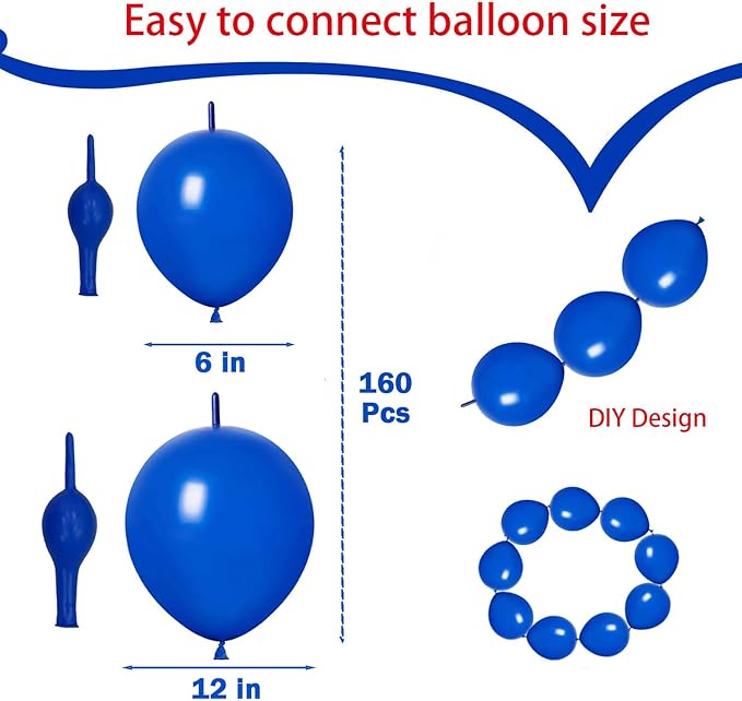 Link Balloons Blue 6 Inch 12 Inch Latex Quick Linkale Balloon 160 Pcs for Birthday, Halloween, Christmas, Party Festival Decorations