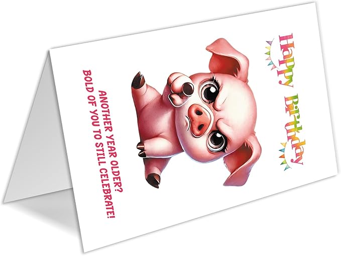 Funny Pig Birthday Card, Cute Birthday Cards Gifts for Pig, Piglet, Farm Animal Lovers, Men, Women, Him, Her, Friend, Coworker