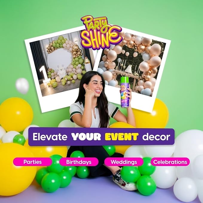 Party Shine Balloon Shine Spray, Silicone Spray for Latex Balloons, Balloon Spray Shine, Waterproof, Fragrance-free and Less Slippery Formula, Perfect for Balloon Décor, Parties, Events, 8oz (1 Pack)