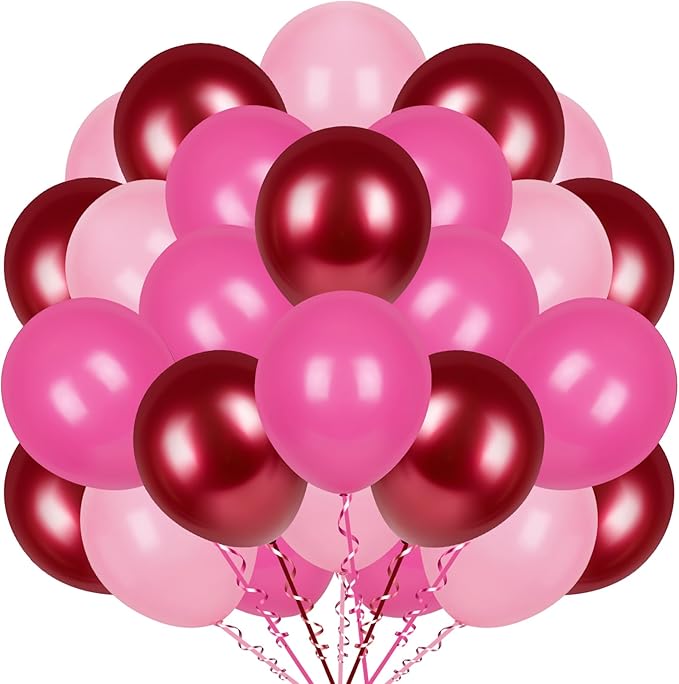 300 Pcs Pink and Red Balloon Set, 12 Inch Light Pink Hot Pink and Metallic Rose Red Bulk Latex Balloons, for Birthdays Weddings Baby Show Princess Party Decorations