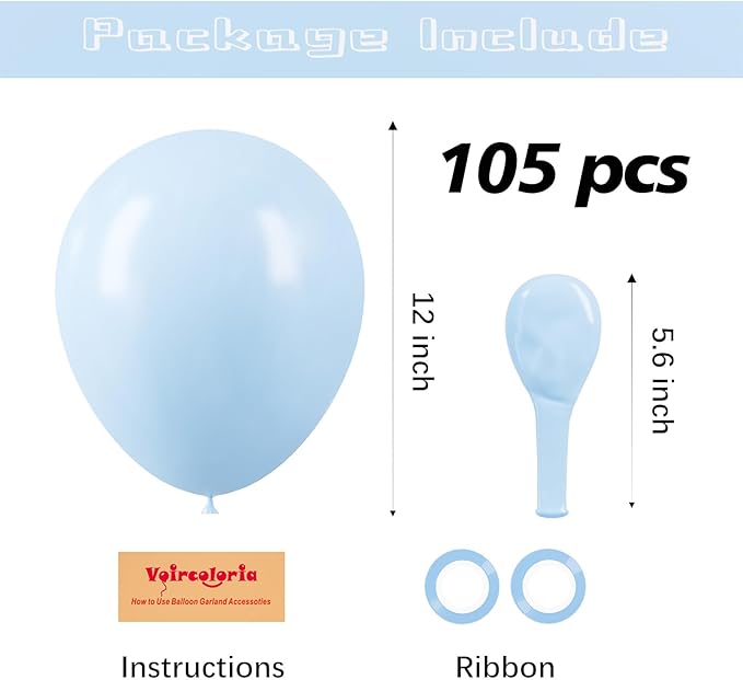 105pcs Baby Blue Balloons 12inch Party Latex Balloons for Birthday Graduation Baby Shower Anniversary New Year Holiday Party Decorations