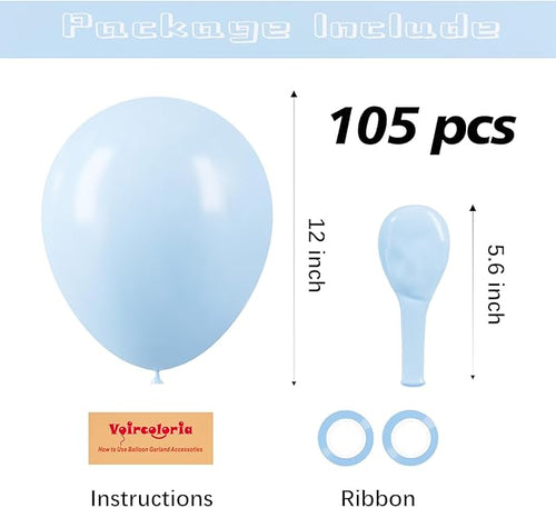 105pcs Baby Blue Balloons 12inch Party Latex Balloons for Birthday Graduation Baby Shower Anniversary New Year Holiday Party Decorations