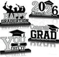 4Pcs Graduation Decorations Class of 2026 Wood Table Centerpieces Congrats Grad Wooden Sign Graduation Table Toppers Congratulate Tiered Tray Decor for 2026 Graduation Party(Black-Silver)