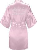 EPLAZA Women's One Size Silver Rhinestones Bride Bridesmaid Short Satin Robes for Wedding Party Getting Ready