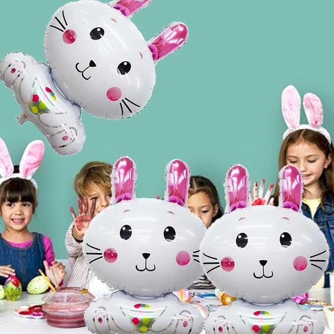 Bunny Balloons Easter Balloons Rabbit Foil Balloon for Easter Party Decorations Themed Party Shower Bunny Birthday Party Decorations Decor Supplies Party Balloon Set 3pcs
