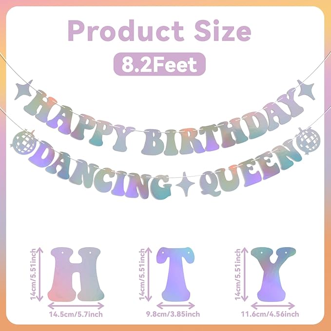 Happy Birthday Dancing Queen Banner Dancing Queen Themed Birthday Party Decorations Disco Bday Decorations Mamma Mia Decor Holographic