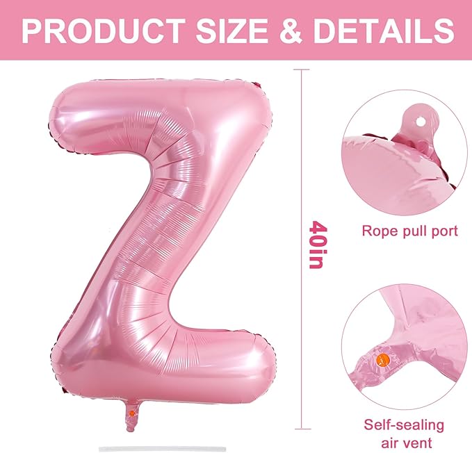 TONIFUL 40 Inch Large Pink Letter Z Balloons Giant Foil Mylar Alphabet Balloon for Birthday Party Anniversary Baby Shower Wedding Supplies Decorations