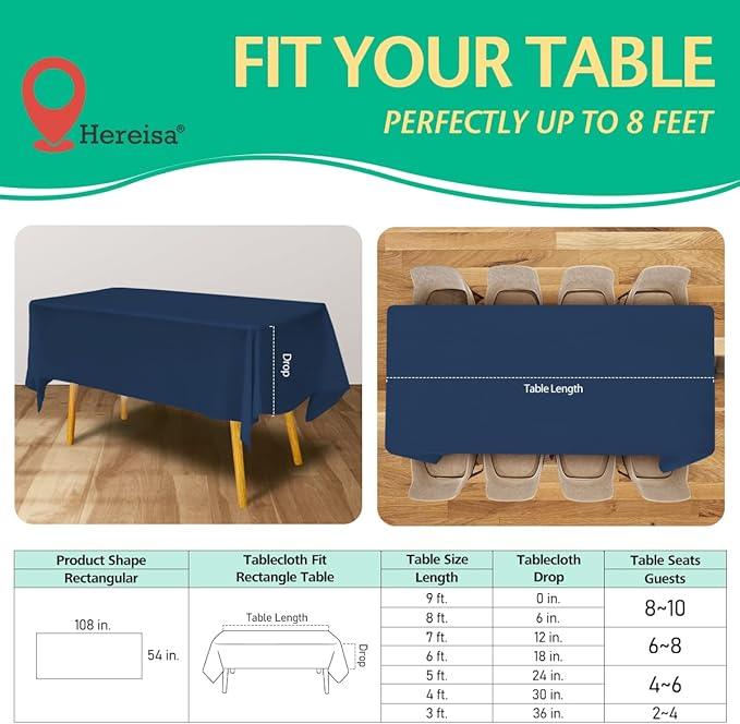 Disposable Black Plastic Tablecloth 54x108 Inch, 10-Count Waterproof Rectangle Table Cover for Events, Catering