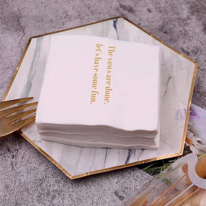 Funny Cocktail Napkins 100Pcs Funny Quotes Saying Disposable Paper Party Napkins 4.5 x 4.5 Two-ply (The Vows Are Done, Let’s Have Some Fun Napkins)