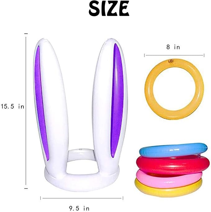 Easter Inflatable Bunny Ring Toss Game Set, Party Supplies with 2 Rabbit Ears, 12 Rings, 1 Inflator, 1 Medal, Carnival Games