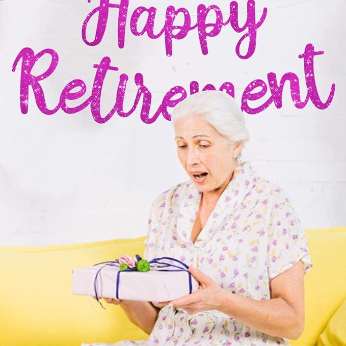 BEISHIDA Purple Glitter Happy Retirement Banner - Pre-Strung, No DIY, Party Supplies