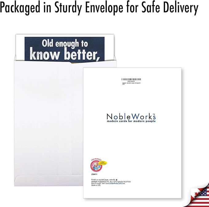 NobleWorks - Jumbo Men's Birthday Card with Envelope (8.5 x 11 Inch) - Funny Retro Bday Greeting Card for Dad, Husband - Old Enough J5411