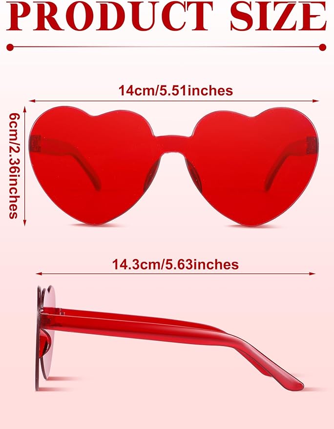 Geyoga 24 Pairs Valentines Heart Sunglasses Bulk Heart Shaped Sun Glasses Frameless Eyeglass for Women Men Valentines Party