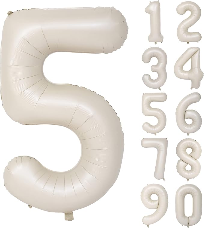 40 In Cream white Number Balloons Helium Foil Mylar Balloon Birthday Party banquet Decoration Digital 5