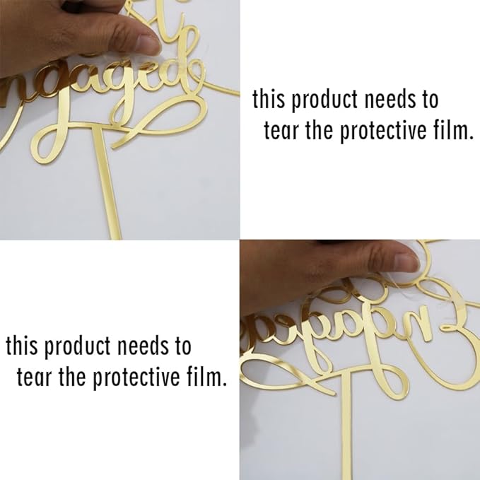 Acrylic Double Sided Gold Just Engaged Cake Topper for Engagement Party Decorations, Engaged Ring Sign,We're Engaged Cake Toppers (double-sided gold acrylic)