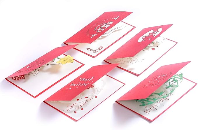 3D Birthday Pop-Up Cards- Cat, Dog, Bear, Rabbit. Cute for Girls & Boys (5 Pack)