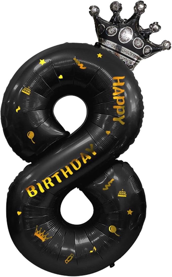 40 Inch Large Black Number Balloons Crown Big Black Digit Foil Mylar Balloons for Baby Shower Wedding Birthday Party Supplies (black 8)