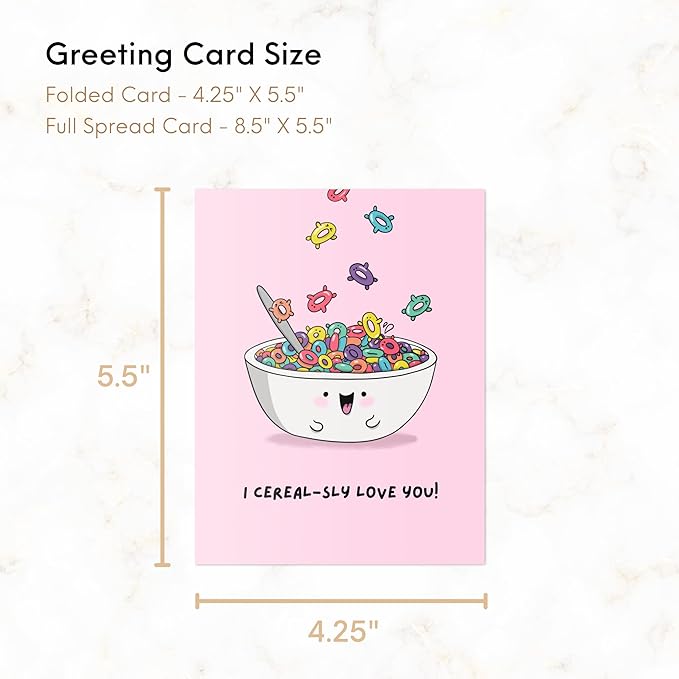 Mothers Day Card Anniversary Birthday for Mom Dad Wife Husband Girlfriend Boyfriend Stepmom Aunt Parents – Cute Funny Punny Greeting Card for Fathers Day – Blank Inside (I cereal-sly love you!)