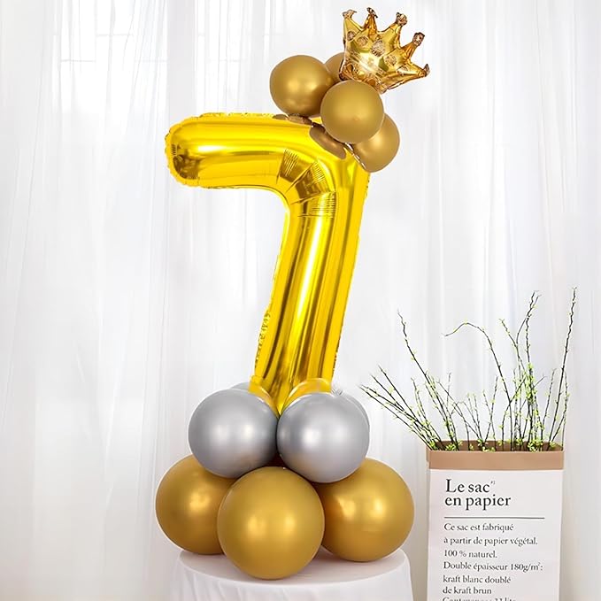16 In Gold Large Numbers Balloons 0-9, Self Inflating Number 7 Balloons for Boys Girls, Big Gold Digit 7 Balloons for Women Men Birthday Party Anniversary Wedding Supplies Decorations