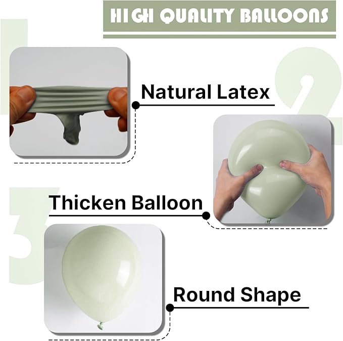 PartyWoo Sage Green Balloons 50pcs 12 Inch Boho Dusty Olive Green Latex Balloons for Birthday Baby Shower Graduation Engagement Wedding Dinosaur Jungle Golf Football Theme Party Decorations Green-F32