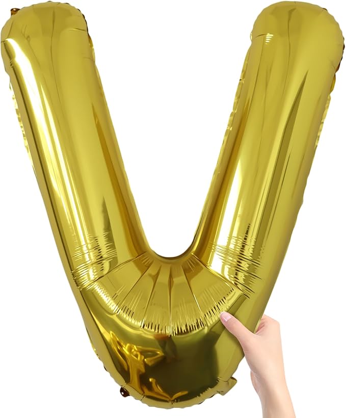 Letter Balloons Gold Party Balloon - 40 Inch Large Gold Letter V Balloon, Letter Balloon Birthday Decorations, Balloon for Women Men Anniversary Party Decorations Supplies
