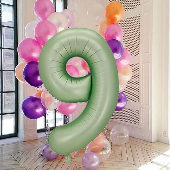 Number 9 Balloon, Large number balloons 40 inch, 9th Birthday Party Decorations 9 Year Old Birthday Sign Decor, Sage Green