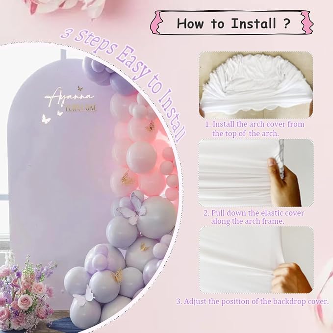 Wedding Arch Cover (7.2FT, 6.6FT, 6FT) Set of 3 Arch Backdrop Spandex Cover for Birthday Party Baby Shower Ceremony Banquet Decoration (White, 7.2FT,6.6FT,6FT)