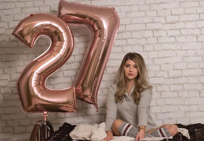27 Balloon Number Rose Gold, Large Happy 27 Birthday Decoration for Men & Women 2 7 27 72, Foil Number Balloons for Wedding Graduation Celebration Anniversary Supplies