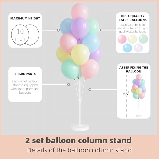 Pastel Balloon Column Kit Set of 2-Balloon Column Kit for Floor,Tower with Stand,Base,Pole&Backdrop Multicolor Macaron Decoration for Bridal Wedding,Baby Shower,Birthday or Bachelorette Party