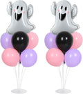 Halloween Ghost Party Balloons Stand Kit 2 Sets with 2 White Ghost Foil Balloons Pink Black and Purple Balloon Centerpiece for Tables for Baby Shower Horror Birthday Party Decorations