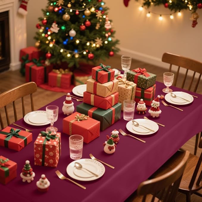 Smiry Disposable Table Cloth - 6 Pack, 54 x 108 Inch Waterproof Rectangle Tablecloths for Parties, Decorative Plastic Table Cover, Leakproof & Sturdy, Wine Red