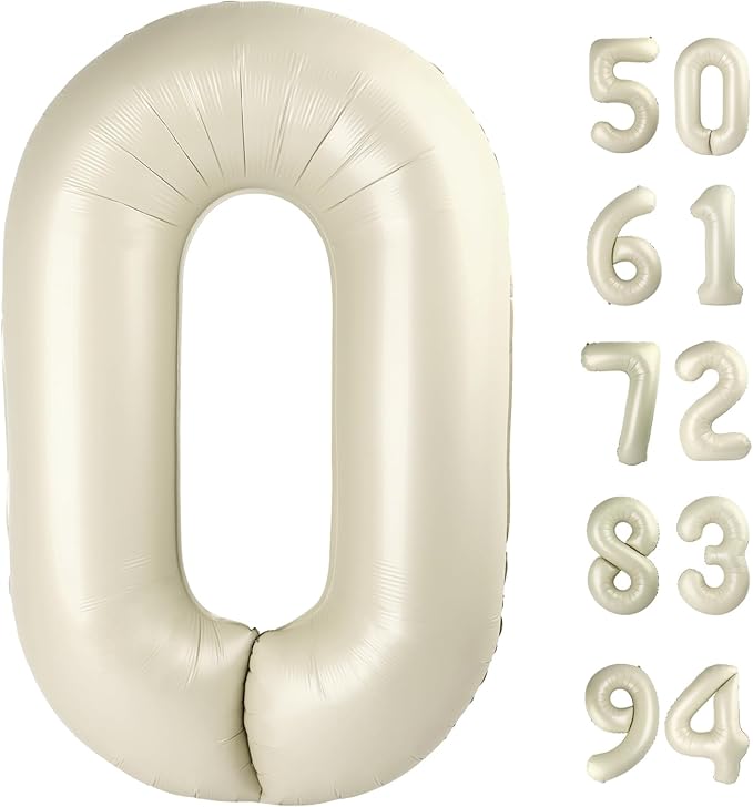 Cream Number Balloon 40 Inch, Cream 0 Number Balloons, 10 20 30 40 50 Numbers Balloon Birthday Decorations, Party Supplies for Women Men